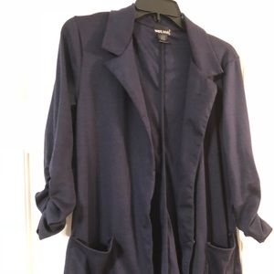 Navy blue blazer with ruched sleeves. Size xl